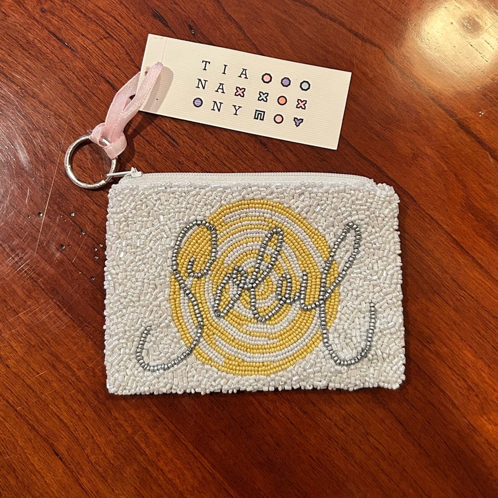 NWT Tiana NY Soleil White and Yellow Beaded Coin Purse Pouch
